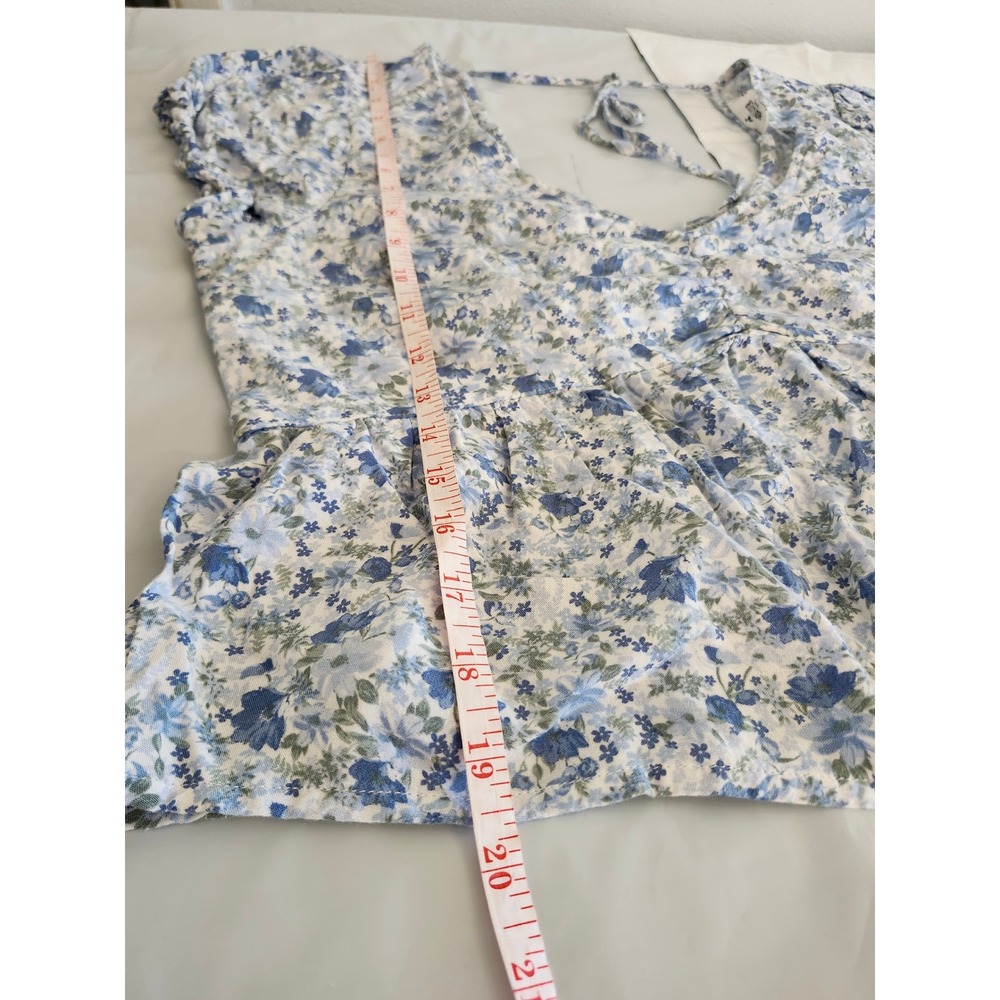 Hollister Blue Floral Babydoll Top Women's Large Cottagecore Puff Sleeve Peplum - Picture 12 of 12